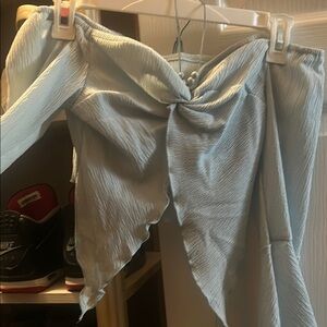 ROMWE Blue Asymmetrical Wrap Mini Skirt